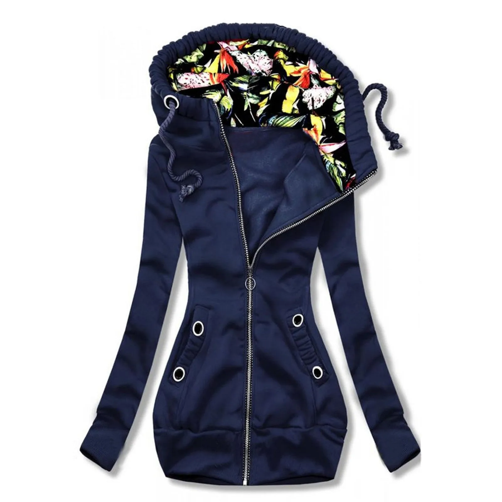 Women Warm Hoodie Ring Decoration Zipper Patchwork Coat Ski Jackets for Women 4x Summer Jackets for Women 4x