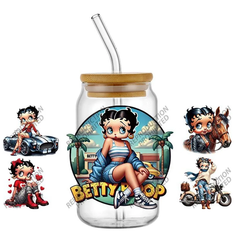 popular fashion women design UV DTF cup Wraps Retro Character for 16oz Glass Cans Waterproof DIY Transfer sticker Decals