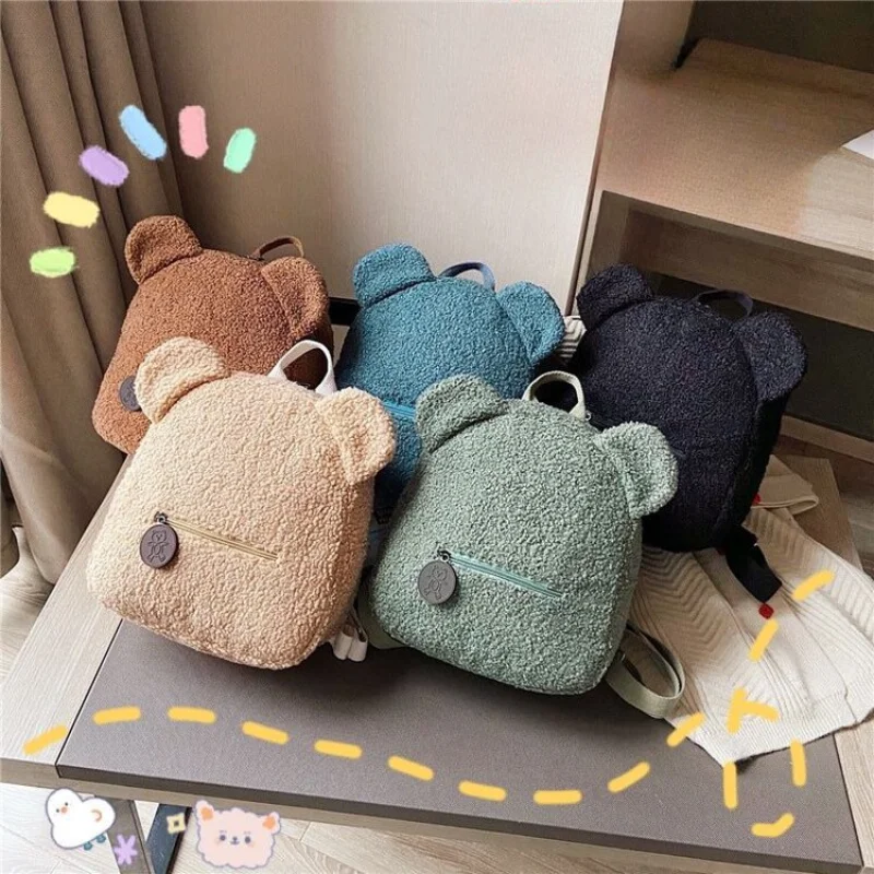 Plush Backpack for Women Cute Little Bear Ear Backpack for Girls Parent-child Bag School Bags Mother Kids Bags for Girl Mochilas