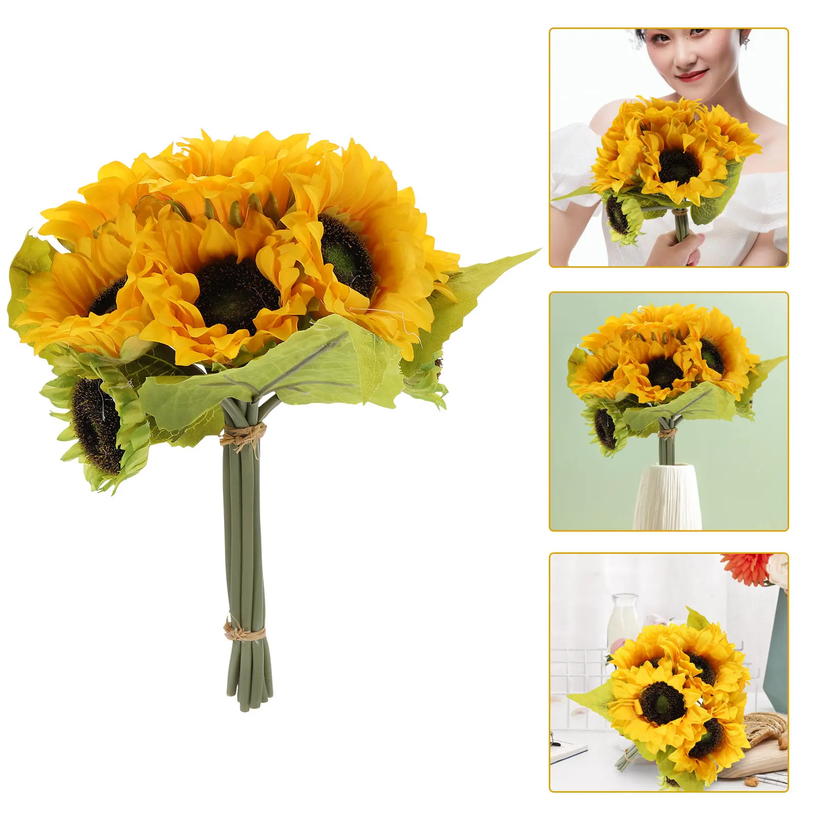 

1 Bundle Artificial Sunflower Bouquet Realistic Romantic Bridal Wedding Bouquet for Bride Bridesmaid Ceremony Home Office Decor