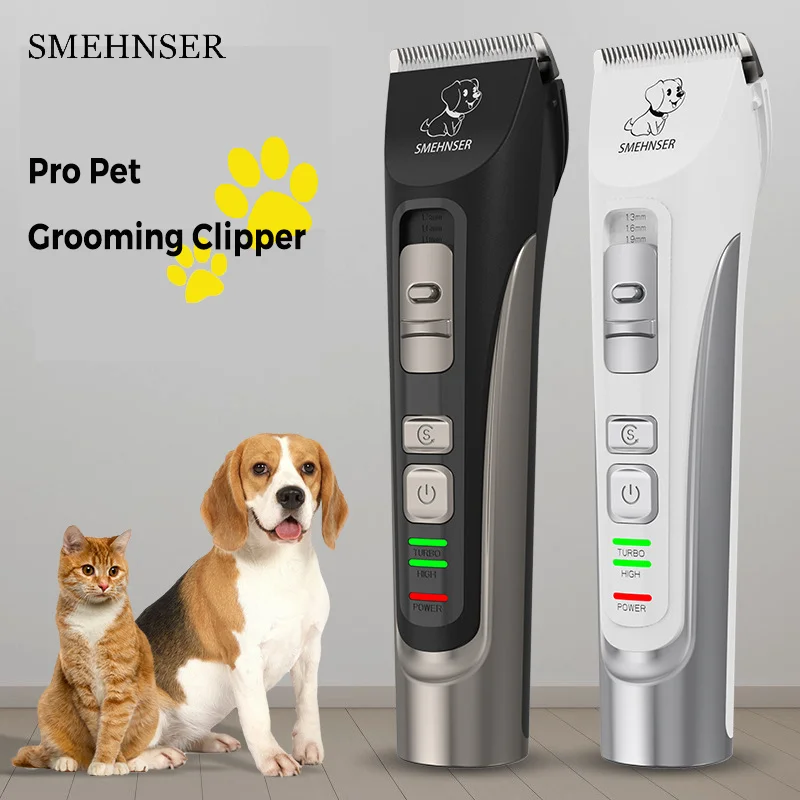 

Электрическая машинка для стрижки домашних животных SMEHNSER, моющийся нож с титановым покрытием и двумя приводами, зарядка через USB, подходит для кошек