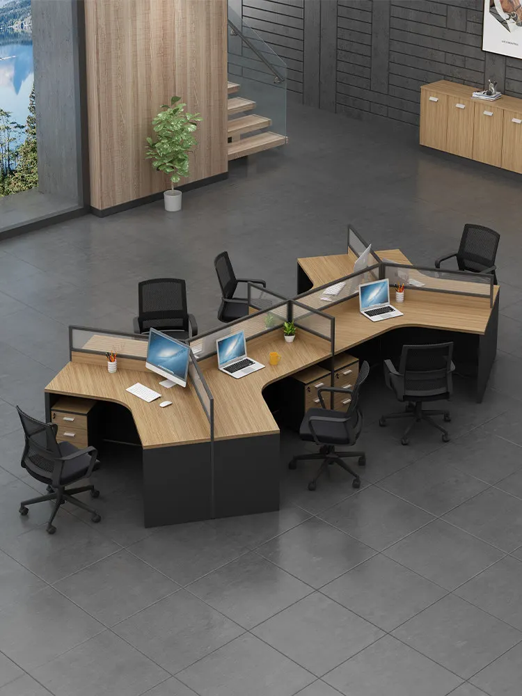 Three-person office desk and chair combination screen booth 3/5-person corner simple staff work desk furniture
