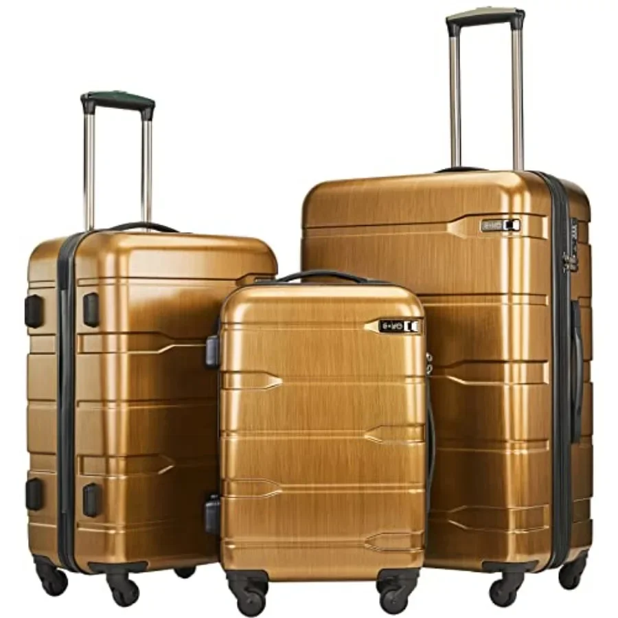 Coolife 3-Piece Hardside PC+ABS Luggage Set with TSA Lock Expandable Large Checked Luggage Lightweight Rolling Carry On with Sp