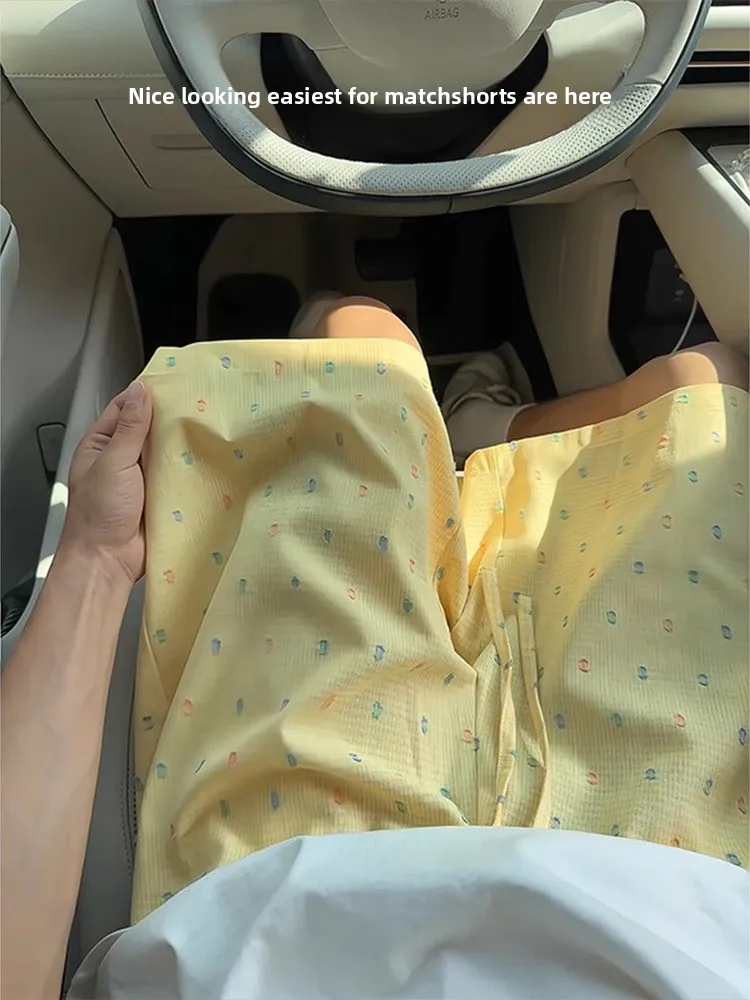 Plones cortos azules de dopna a cuadros, ex, verano, diseño de lunares coloridos, longitud de cinco cuartos, ropa ...