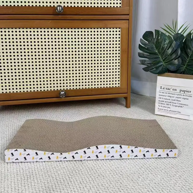 Ergonomic Wave Shaped Cardboard Cat Scratcher Durable Indoor Sleeping Bed Rest Pad For Cats