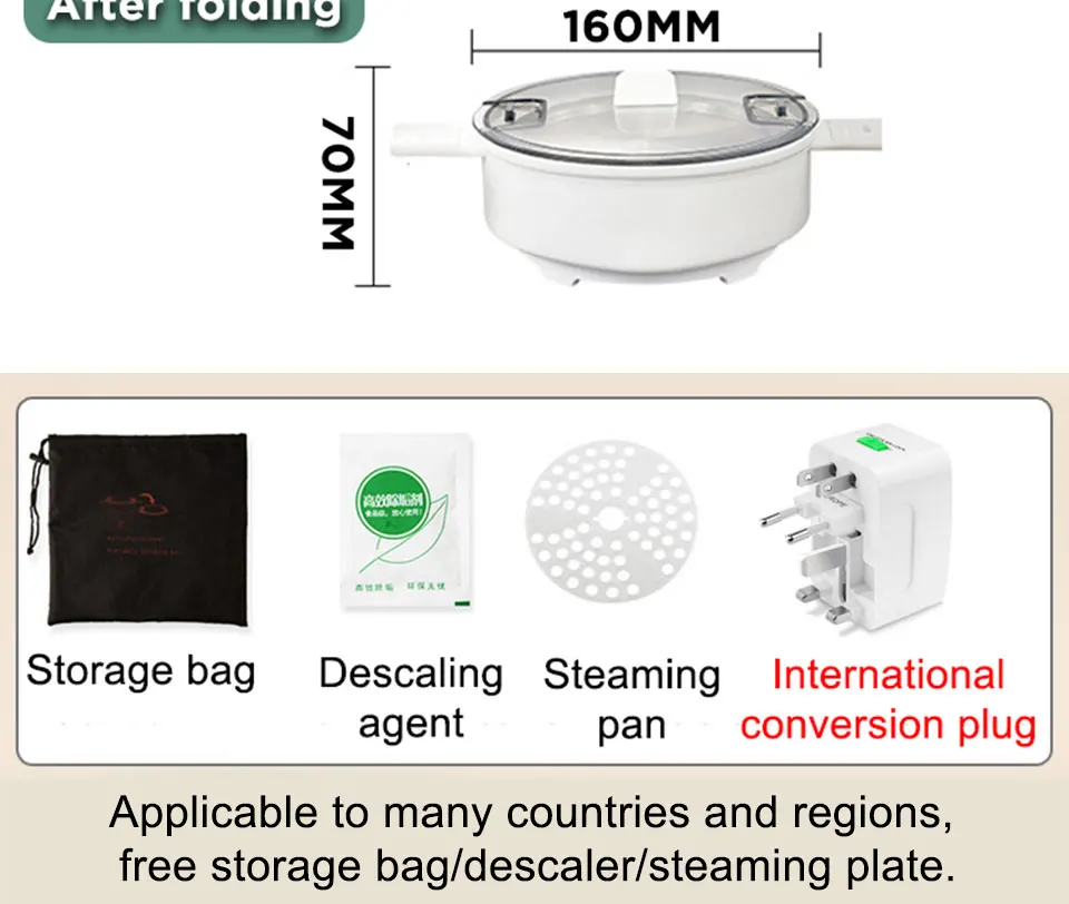 220V Mini Rice Cooker Electric Wok Multi-Functional Collapsible Pot for Dormitory And Student Use Household Kitchen Appliance