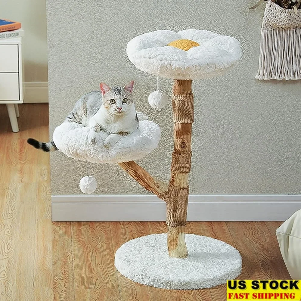 

Luxury Cat Tree with Real Wood Branches Two Perches and Scratching Post Sturdy Indoor Furniture Large Cats