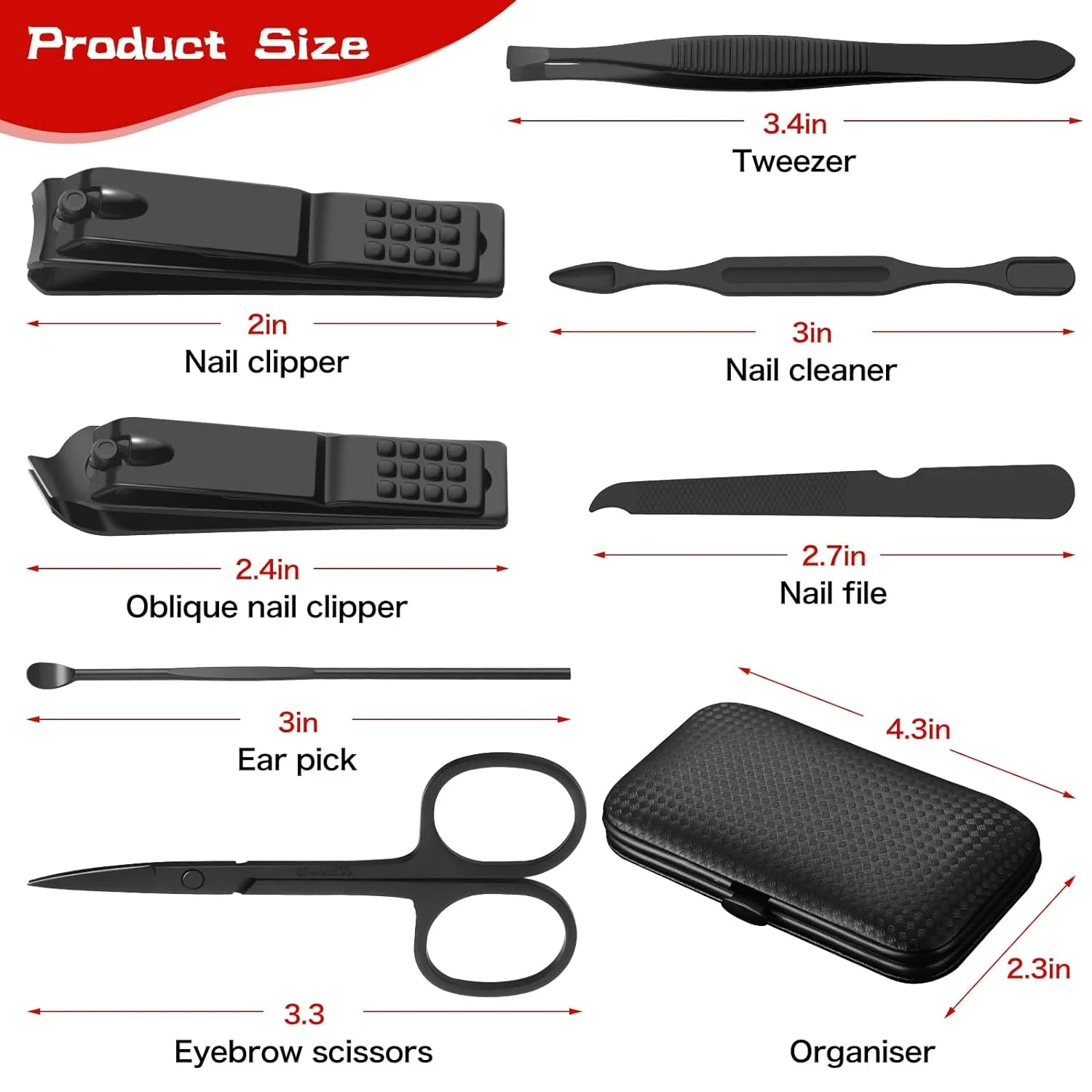 미니 그루밍을 위한 고품질, 세련되고 편리한 휴대용 7피스 가죽 매니큐어 세트 - 손톱깎이 및 미용 도구 - Perfe