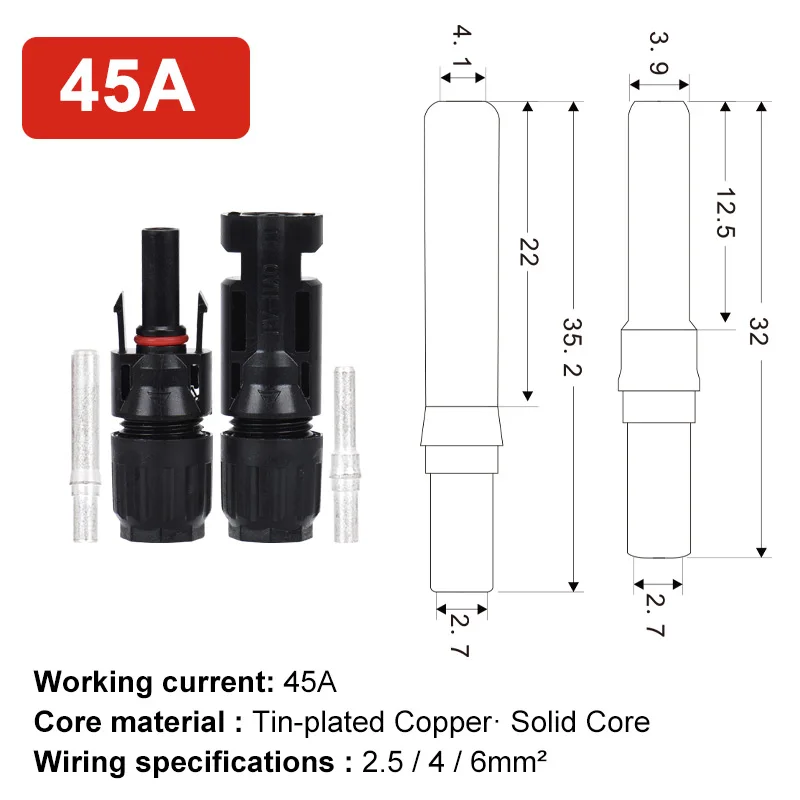 30A/45A/60A/80Aコネクタオスとメスのプラグ1000v dcのための太陽光発電コネクタ2.5/4/6/10/16mm2 IP67防水