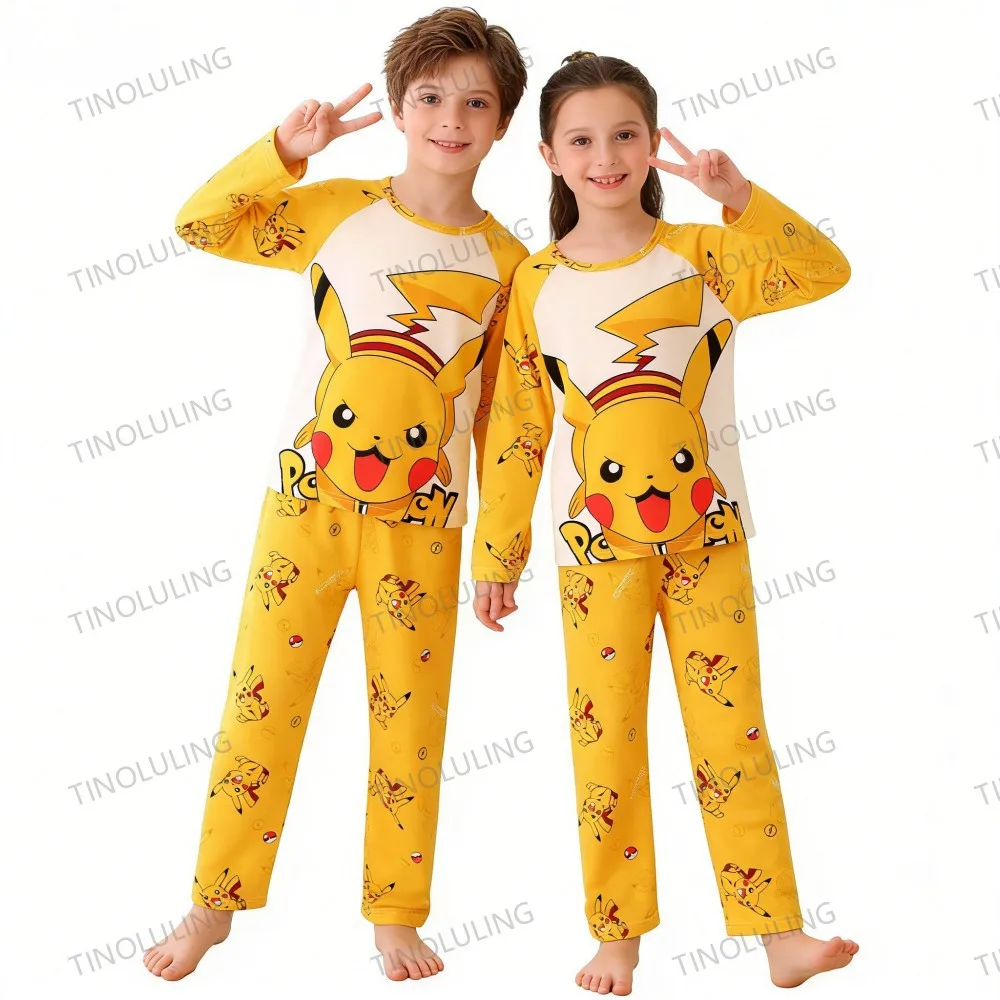 New Spring Children's Clothing Sets Pikachu Boy Sleepwear Long Sleeved 2Pcs Top+Pants Clothes Kids Pajamas Baby Girls Pyjamas