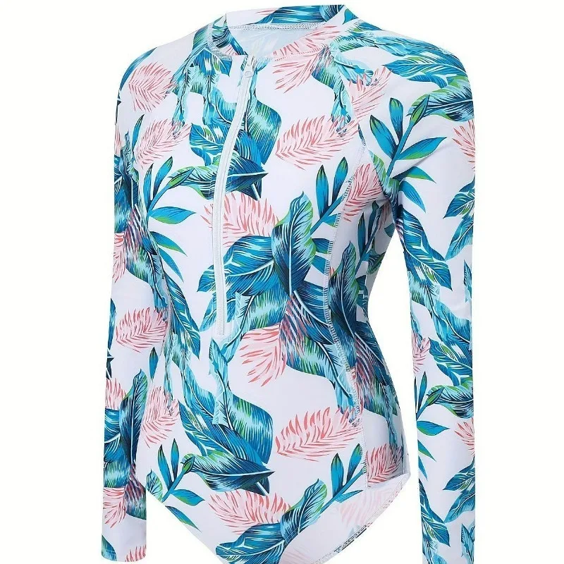 Zipper One Piece Surfing Rashguard Women Short Sleeve Sun Protection Swimwear Summer