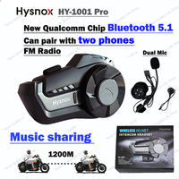 Hysnox Motorcycle HY-1001 Pro Helmet Intercom Headset 800M 2 Rider Talking Bluetooth 5.0 Headset With Microphone FM