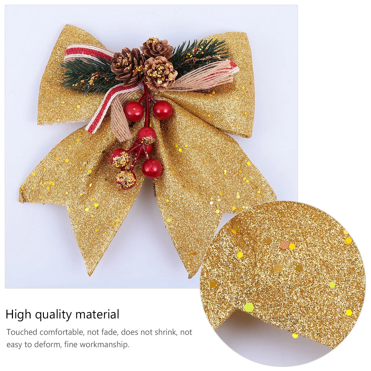 

4 Pcs Metal Christmas Tree Pendant Gold Decorations Glitter Hemp Rope Bell Ornaments