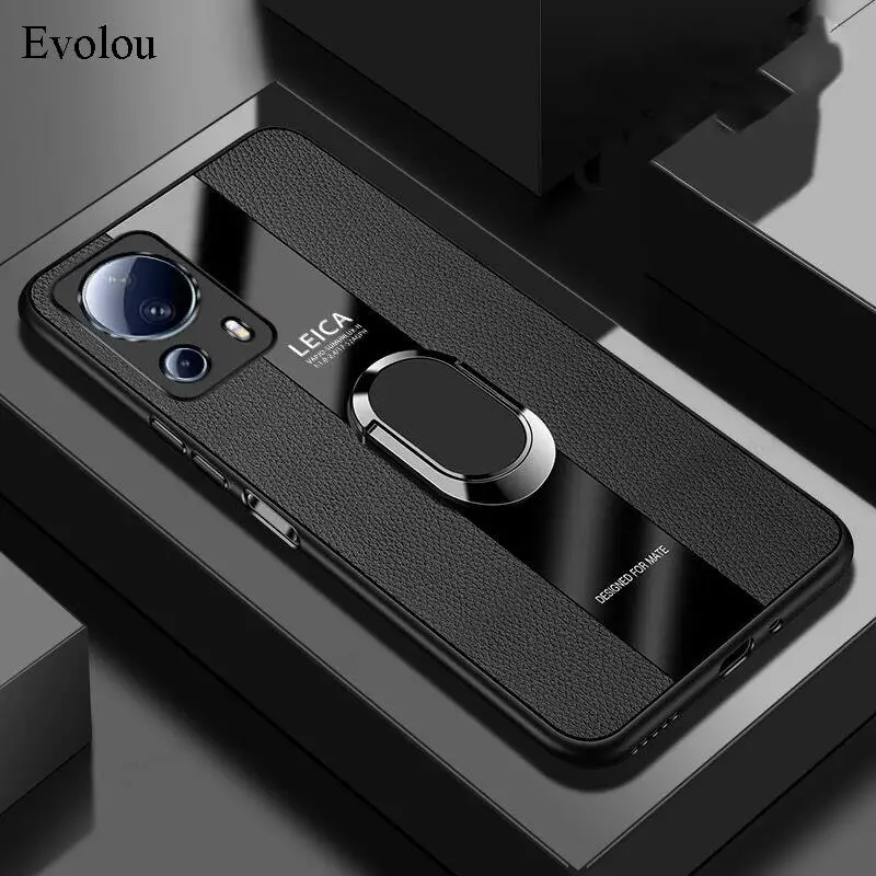 Magnetic Ring Stand Holder Case For Xiaomi Mi 13 Lite 14 Ultra Luxury Leather Shockproof Bumper Cover For Xiaomi 15 Pro 12X 13T