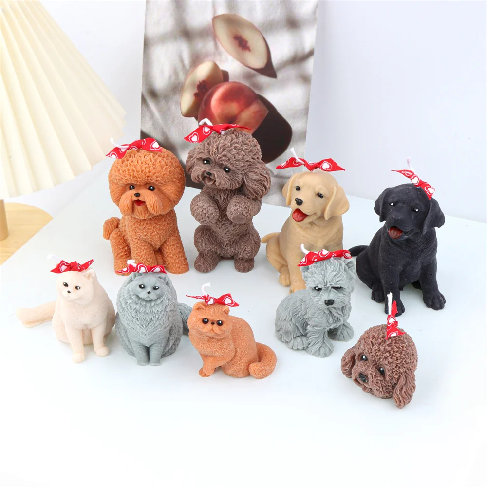 Zwierzęta Pet Teddy Puppy Silikonowa forma do świec Pies Kot Buldog Mydło Ozdoba Ręcznie robiona forma gipsowa z żywicy zapachowej