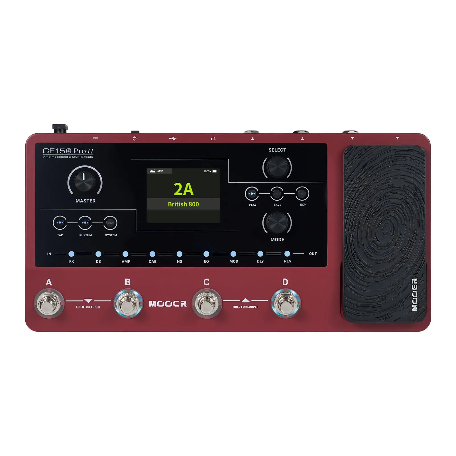 MOOER GE150 Pro/Pro Li New Guitar Amp Modelling Multi Effects Pedal Built-in 9 hrs Battery with 4 Footswitches, IR Loader,