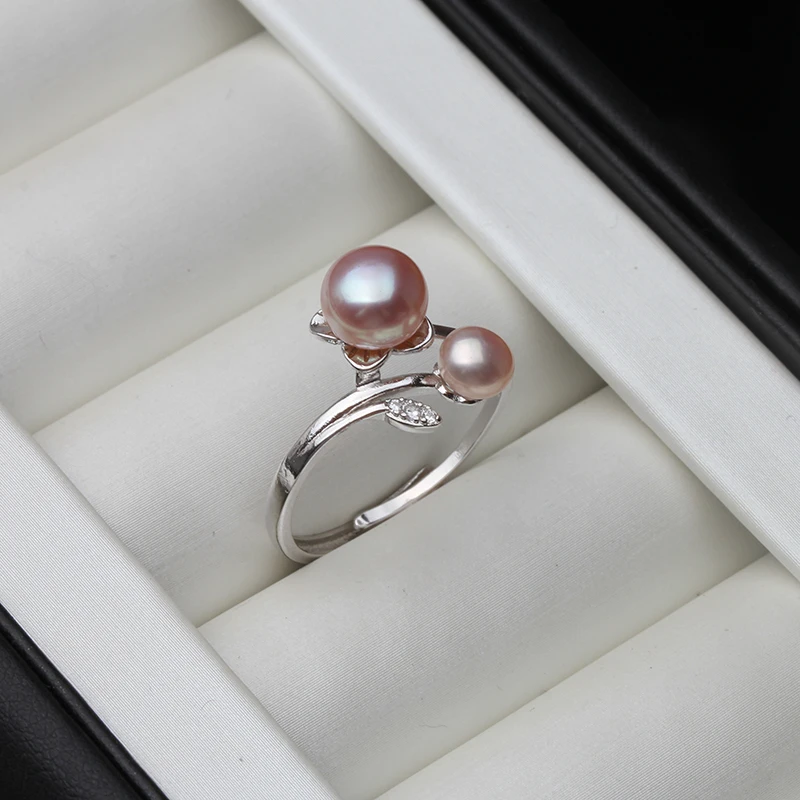 Real Freshwater Natural Pearl Rings,Wedding Cute 925 Silver Rings Women Anniversary Party White Pink Black