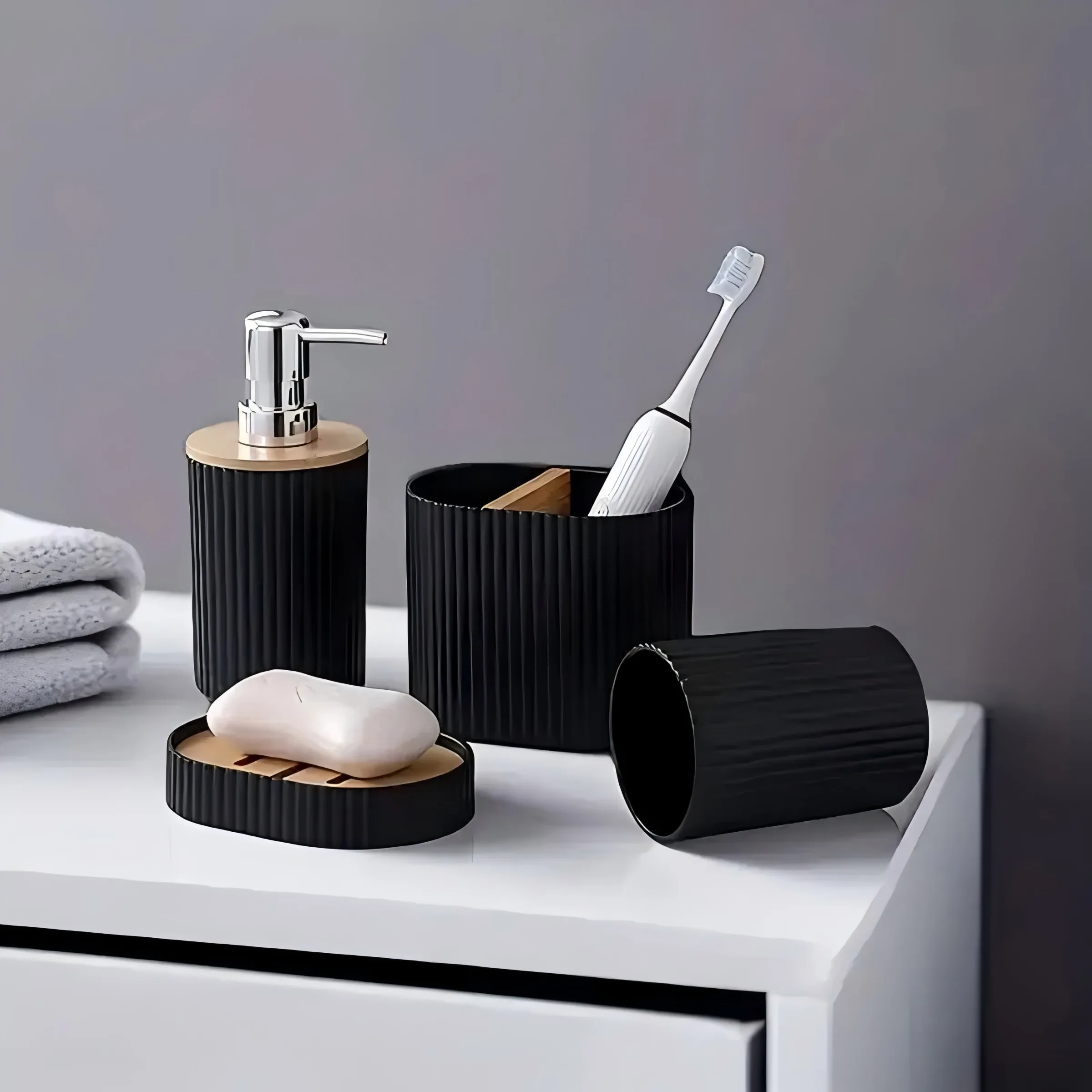 

4pcs Bathroom Set, Plastic Gift Set, Toothbrush Holder, Toothbrush Cup, Soap Dispenser, Soap Dish, Home Essentials