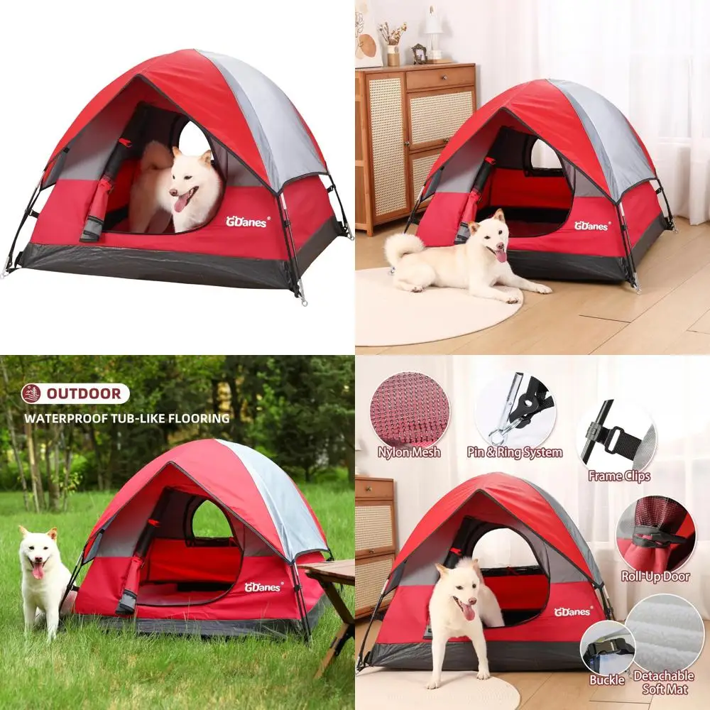 

Portable Large Dog Bed - Indoor/Outdoor Tent House with Soft Pad, 42 x 42 x 32 Inches