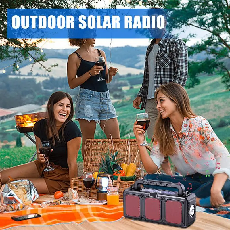 Handheld Outdoor Solar Speaker 5000mAh Weather Radio For Camping Music Player Multi-function Phone Charger Power Bank