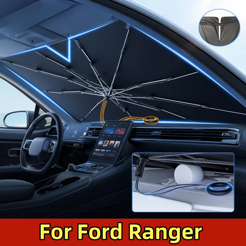 

Для автомобиля Ford Ranger зонт от солнца 360° ° Ручка против царапин на тяговой веревке, зонтик от солнца на лобовом стекле для защиты от солнца внутри