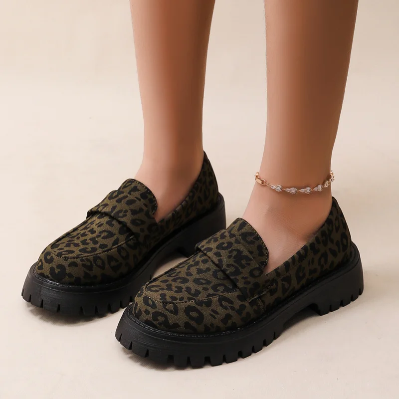 

Large Size Loafers2025New Style Single Shoes Leopard Print British Style Fashion Single Shoes Elegant Versatile Women's Shoes