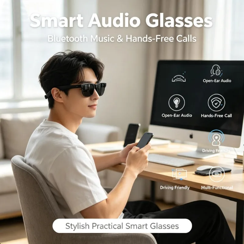 Bluetooth Smart Audio Glasses Open‑Ear Audio Hands‑Free Call Music Play Multi‑Functional Sunglasses for Driving Daily Outdoor