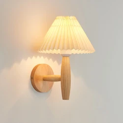 Nordic Pleated Wall Lamp Vintage Solid Wood Led Wall Lights for Home Art Decor Bedroom Bedside Wall Sconce Bathroom Mirror Light