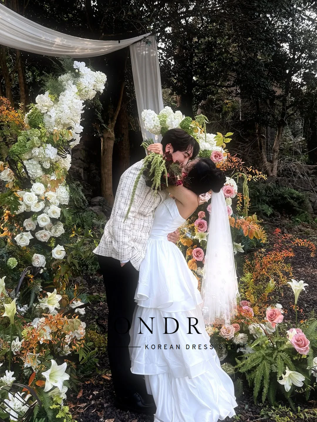 Sondr Спагетти Многоуровневое корейское свадебное платье из тафты Простое элегантное милое свадебное платье трапециевидной формы по индивидуальному заказу