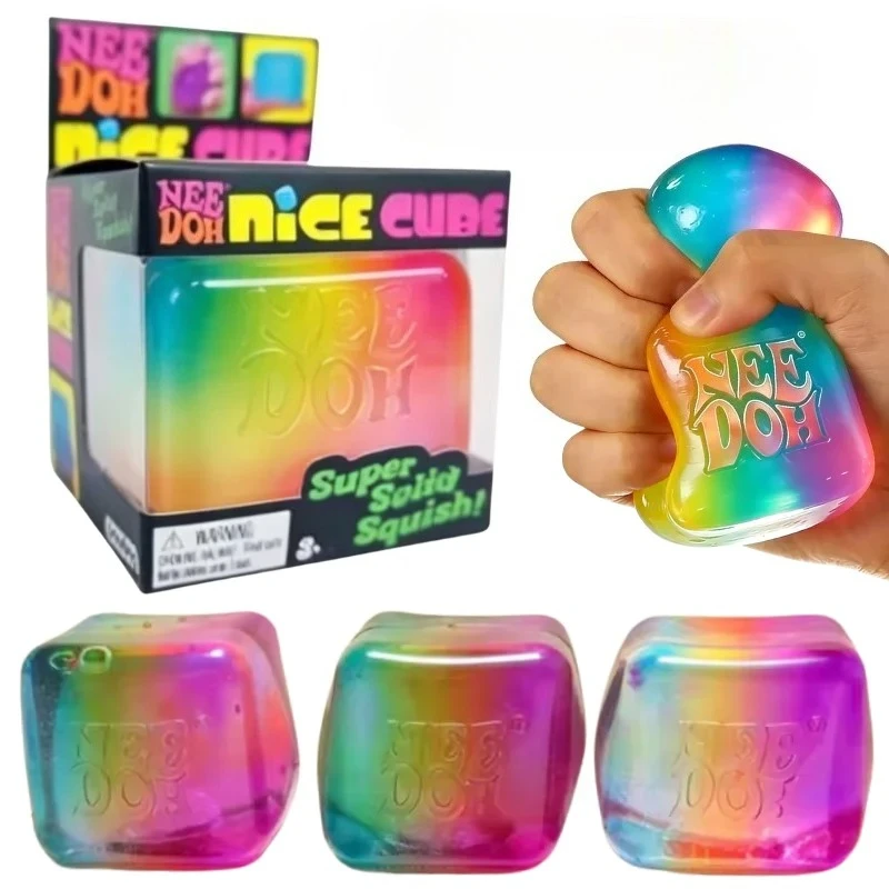 Popular Rainbow Color NeeDoh Cube Squishy Sensory Fidget Toy Fingertip Release Stress Relief Surprise Blind Box Decor Present