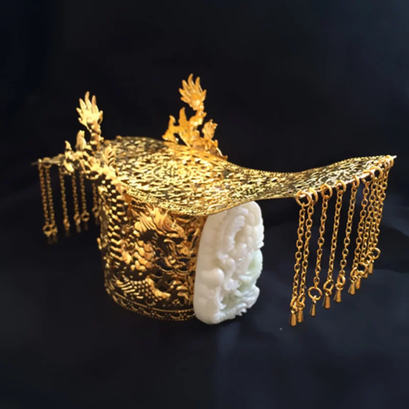 

Ancient Emperor Jade Brass Crown Cosplay Marriage Emperor Crown Film TV Nice Art Work