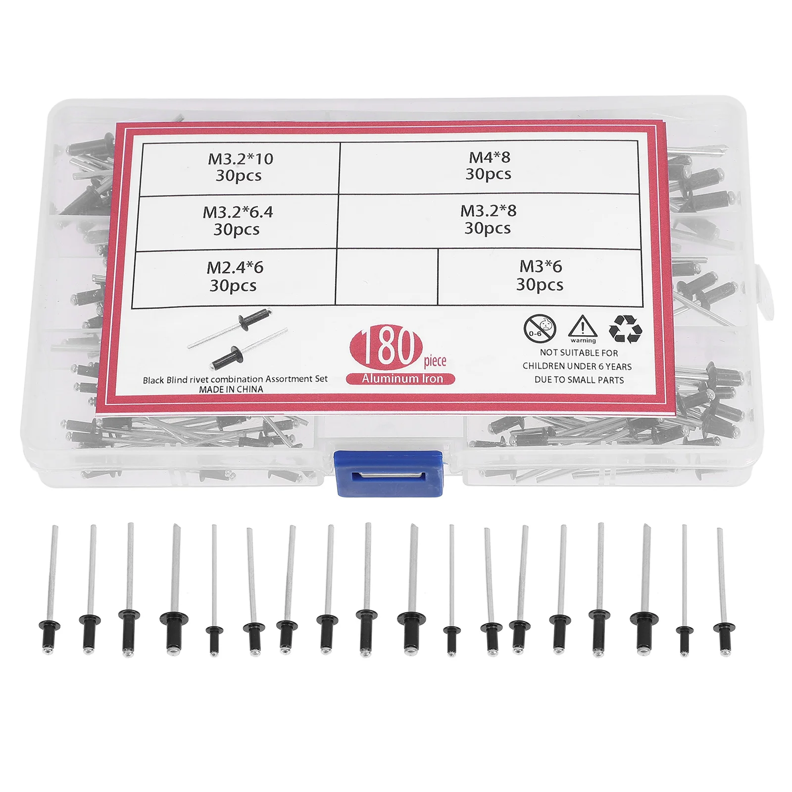 

180pcs Aluminum Blind Rivets Kit Long Grip Flange Pop Rivets Assorted Fasteners For Durable Indoor Outdoor Use