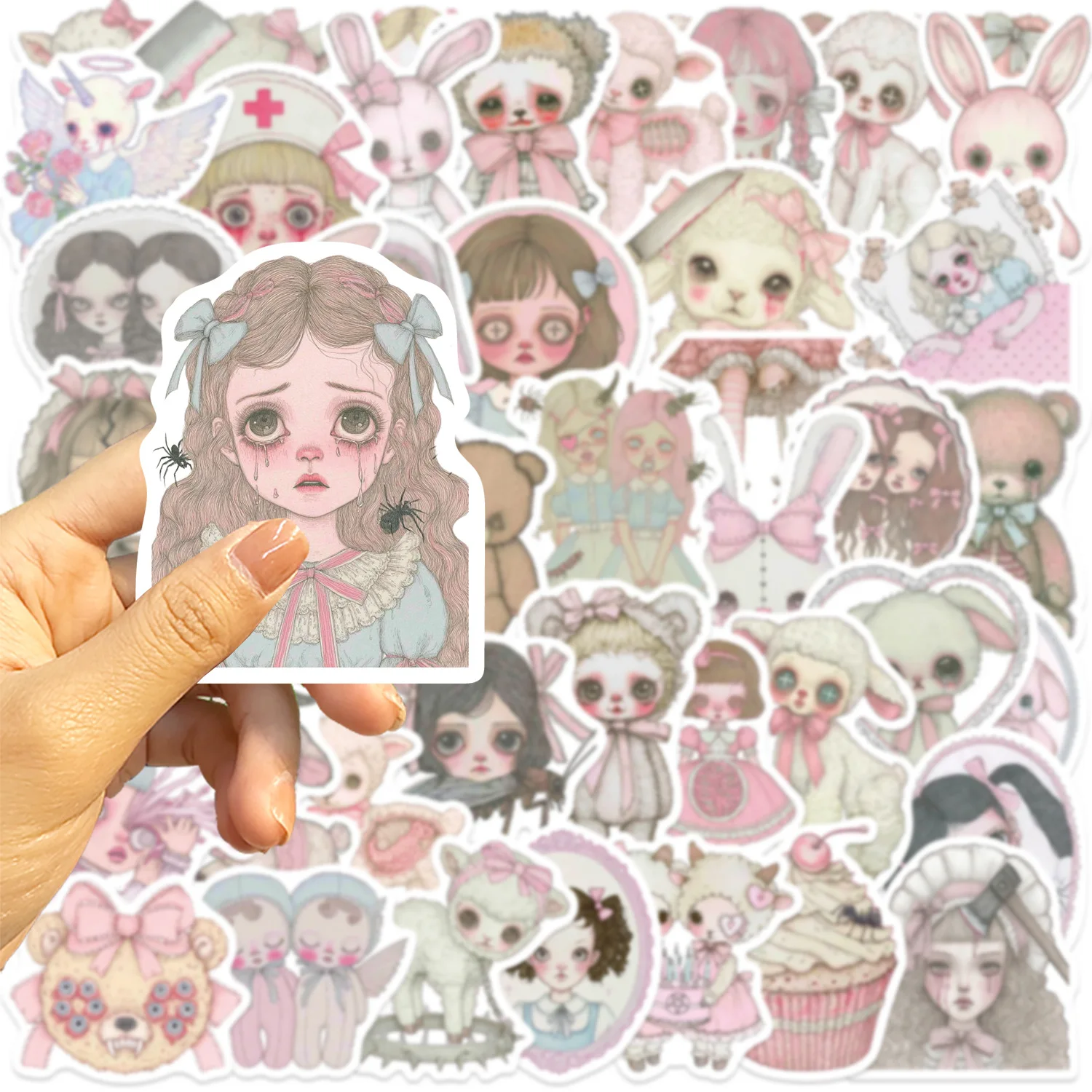 50Pcs Pink Creepy Girl Sticker - đánh giá và giá Phone Accessories Quotes