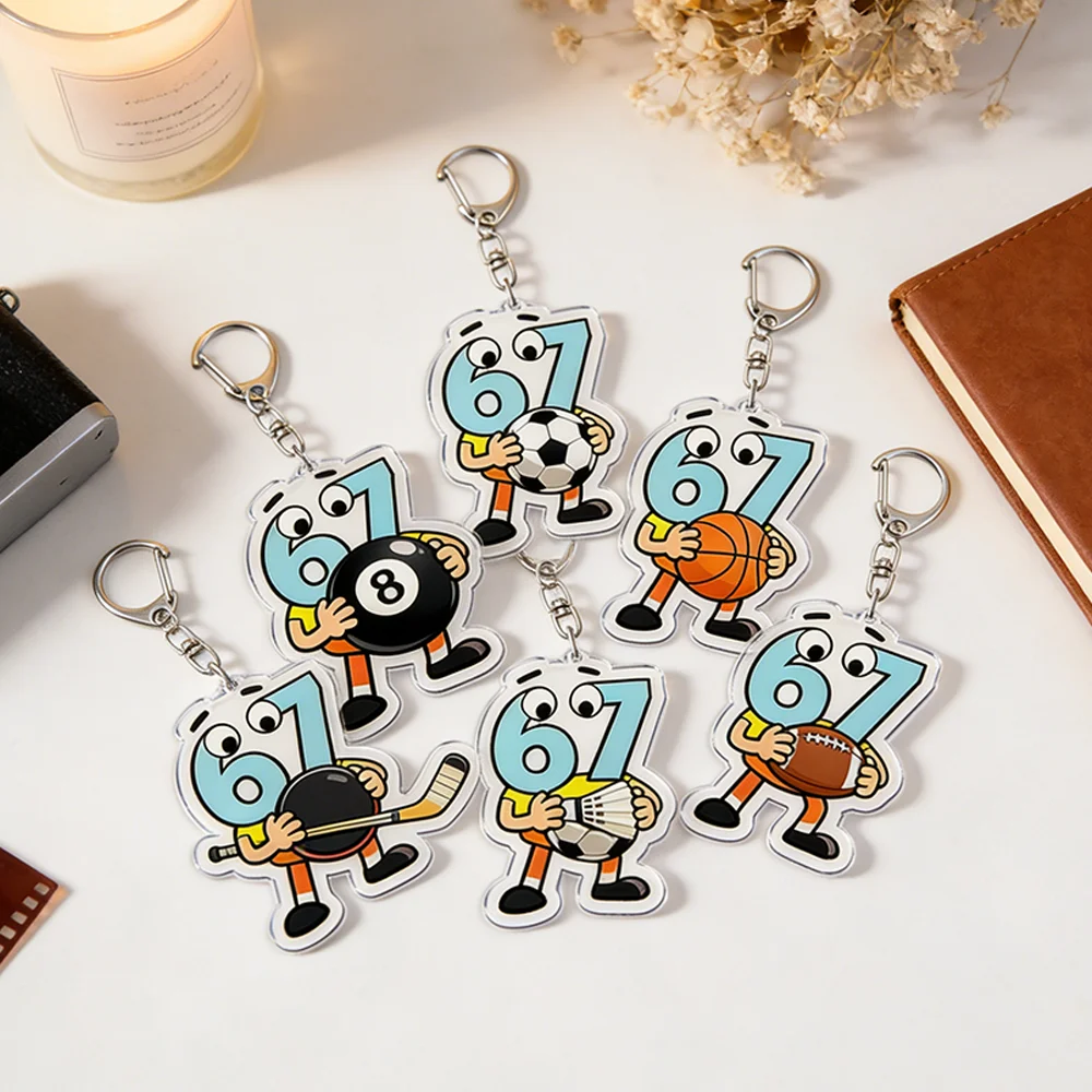 Fuuny 6 7 Six Seven Keychain Accessories Bag 67 Meme Basketball Football Hockey Keyrings Jewelry Gifts for Friends
