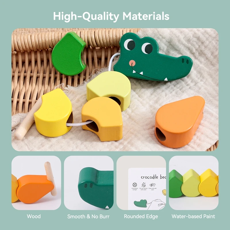 Drewniane zabawki dla niemowląt, zabawki DIY, zabawki z koralikami z motywami zwierząt z kreskówek, zabawki edukacyjne Montessori, rozwój motoryki małej, zabawki dla dzieci, prezenty dla dzieci.