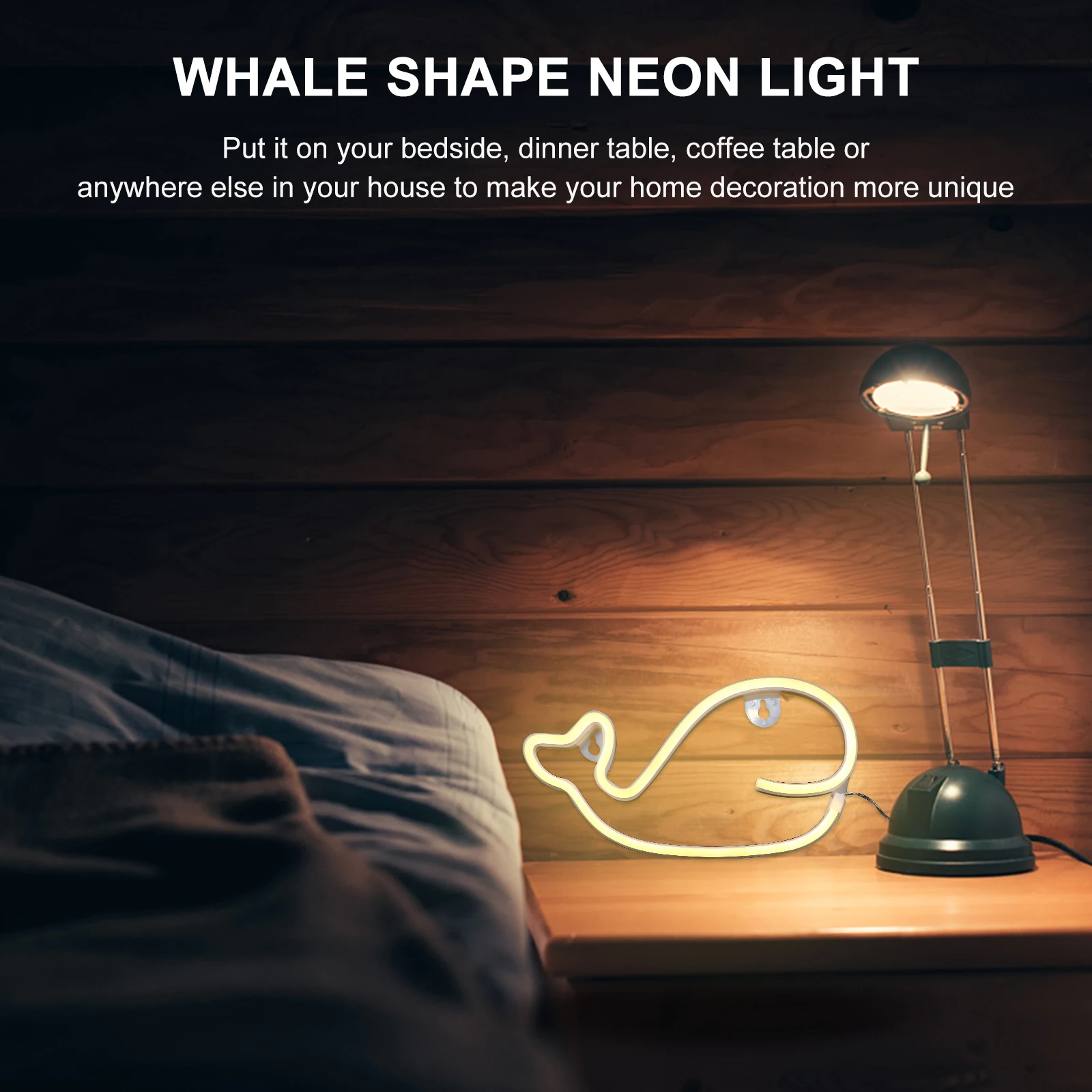 

Whale Decorative Light Desk USB Home Ocean Bed Lamp Neon Plastic Decoration Baby
