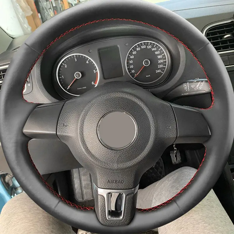 Image of Auto Lenkrad Leder Trim Abdeckung Für VW Golf 6 VI 2009-2012 Jetta MK6 Polo 2009-2014 Sagitar Bora Santana Touran Caddy