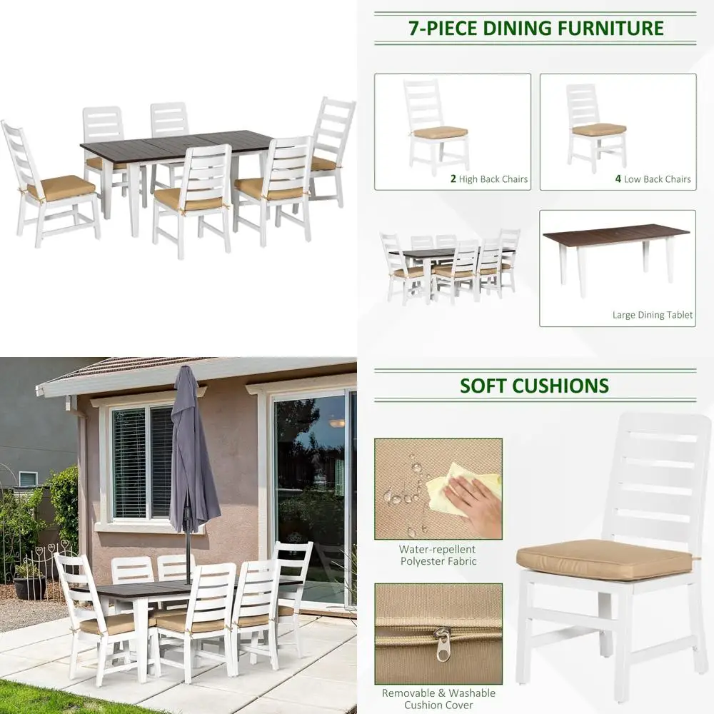 patio dining set for 6, outdoor furniture set with a table & chairs, cushions, umbrella hole for garden, backyard, or poolside,