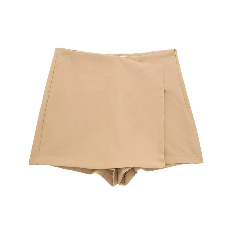 Women Vintage High Waist Female Chic Lady Shorts Fashion Solid Asymmetrical Side Zipper Skirts Shorts