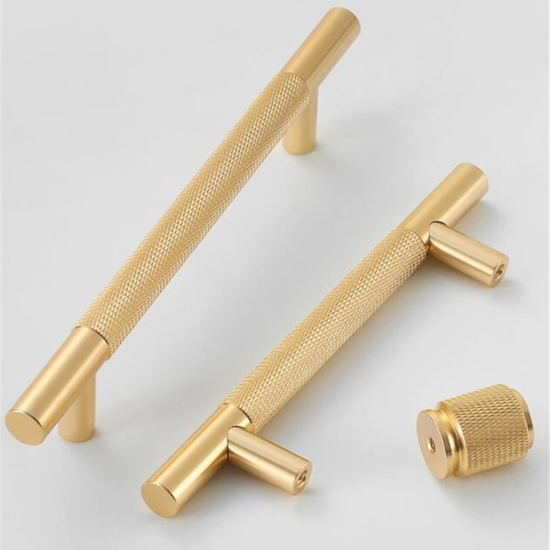 Gold Knurled Handles for Cabinet and Drawer Aluminum Alloy Wardrobe Handles Kitchen Cabinet Pulls European Drawer Knobs Handles