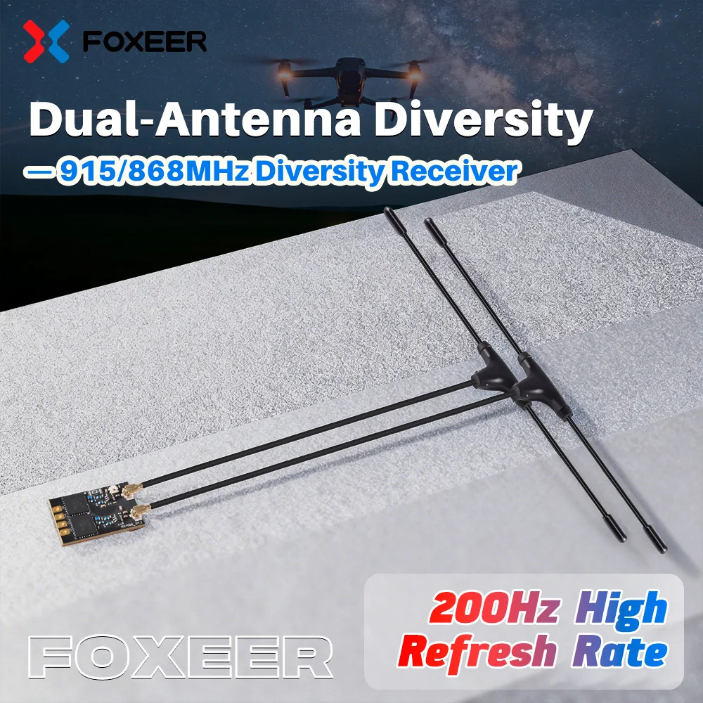 Foxeer ELRS Diversity 915/868MHz Receiver 200Hz CRSF Dual‑Antenna For Long Range FPV Drone