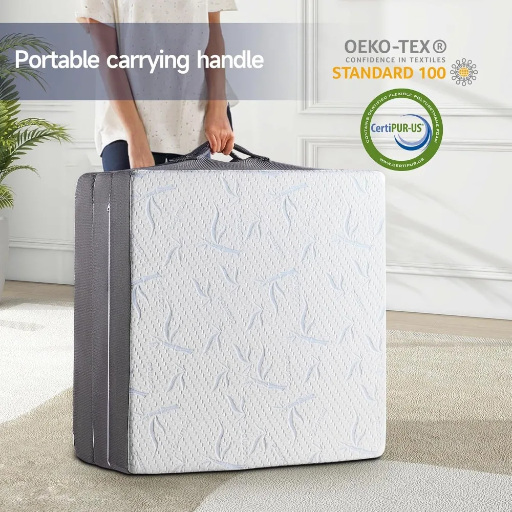 Folding Mattress with Portable Storage Bag, Full Memory Foam Tri Foldable Mattress with Soft Fabric Cover, Pressure Relief