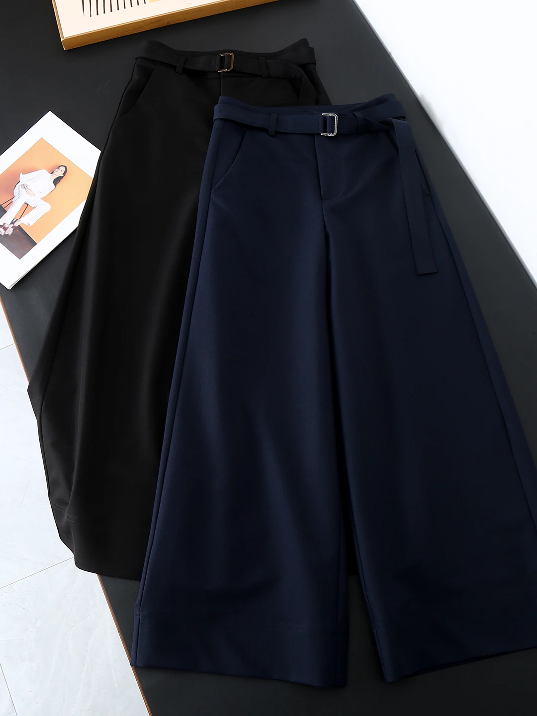High Waist Loose Wide Leg Pants Simple  Color Women's Casual Trousers Spring 2026 New Style Nine Points E073
