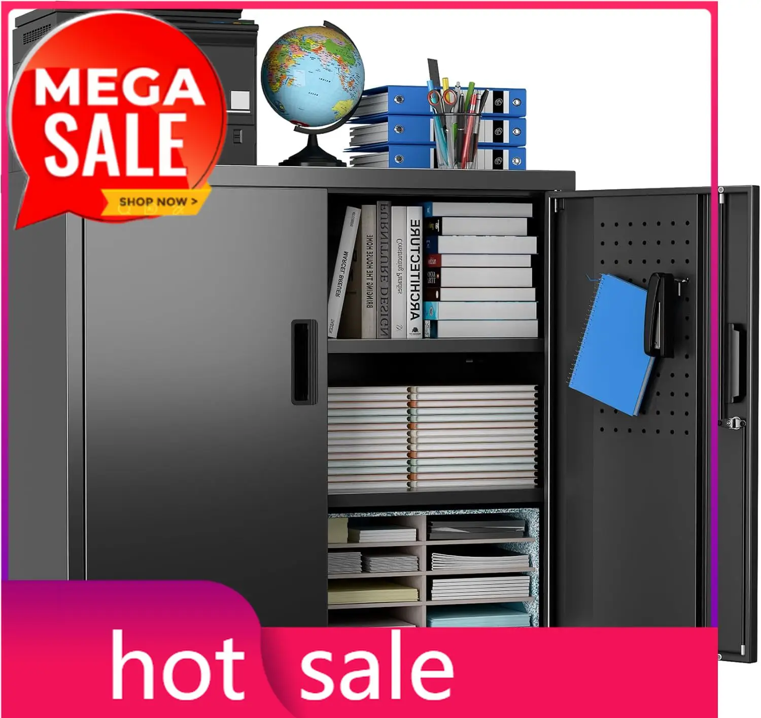 

Metal Storage Cabinet with Pegboard 31.5”H×31.5”W×16.5”D, Lockable Rolling Steel Storage Cabinet with 2 Adjustable Shelves and D