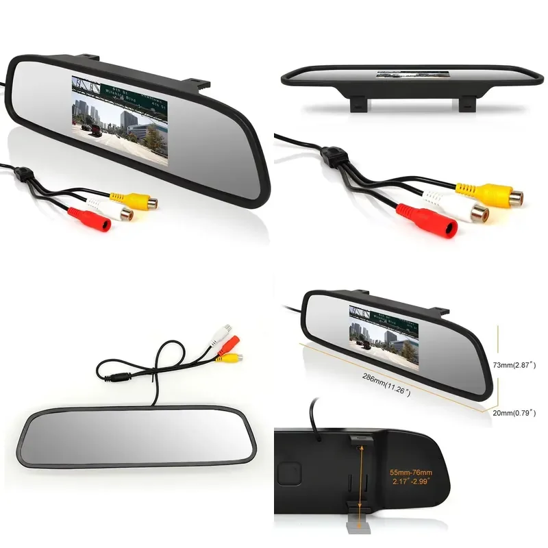 for Car Rearview Mirror 4.3 Inch TFT LCD Screen for Parking Reversing Aid Backup Camera Display Easy Installation