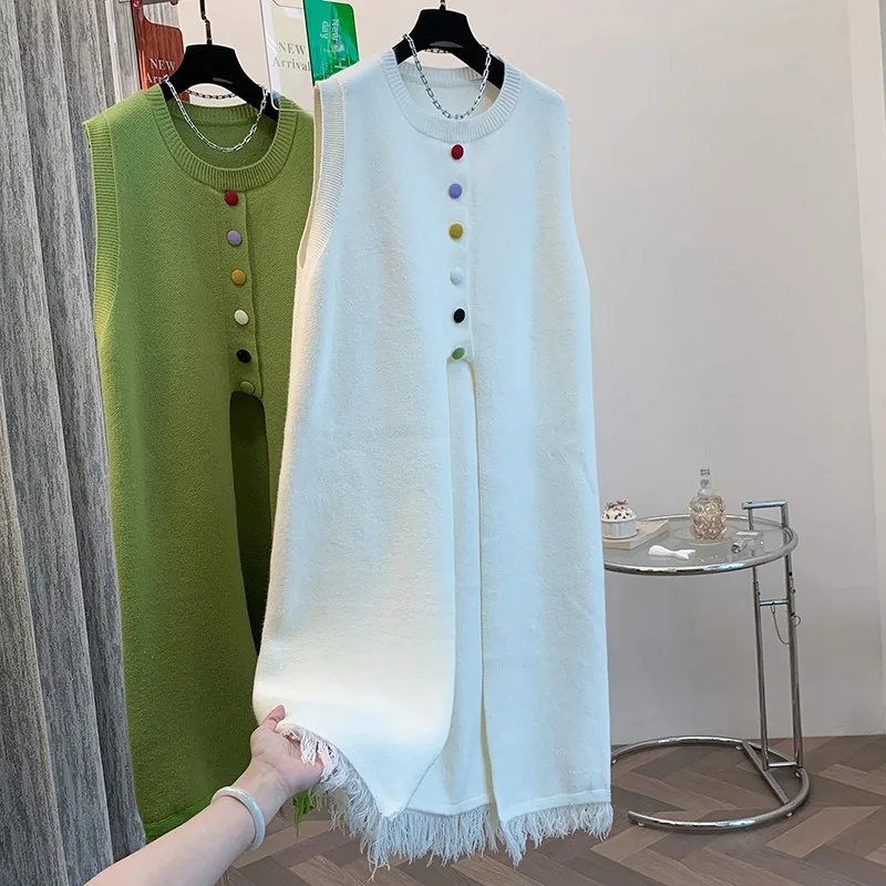 

Осень-зима, новинка Sle Agel, длинный жилет с кисточками и кисточками, длинная утягивающая юбка, тонкая трикотажная женская мода