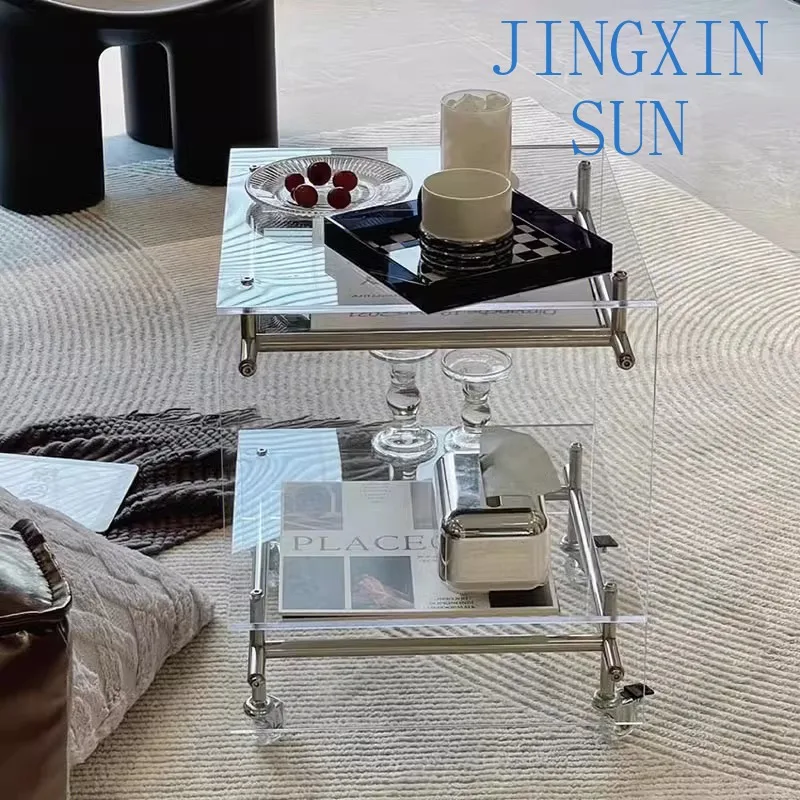 Nordic small coffee table mobile cart Internet celebrity light luxury high sense medieval bedside table sofa side few creative