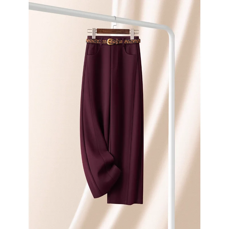 

Ankola Red Casual Trousers for Women, Autumn High Waist Fashion Wide Leg Pants, Loose Draped Straight Pants