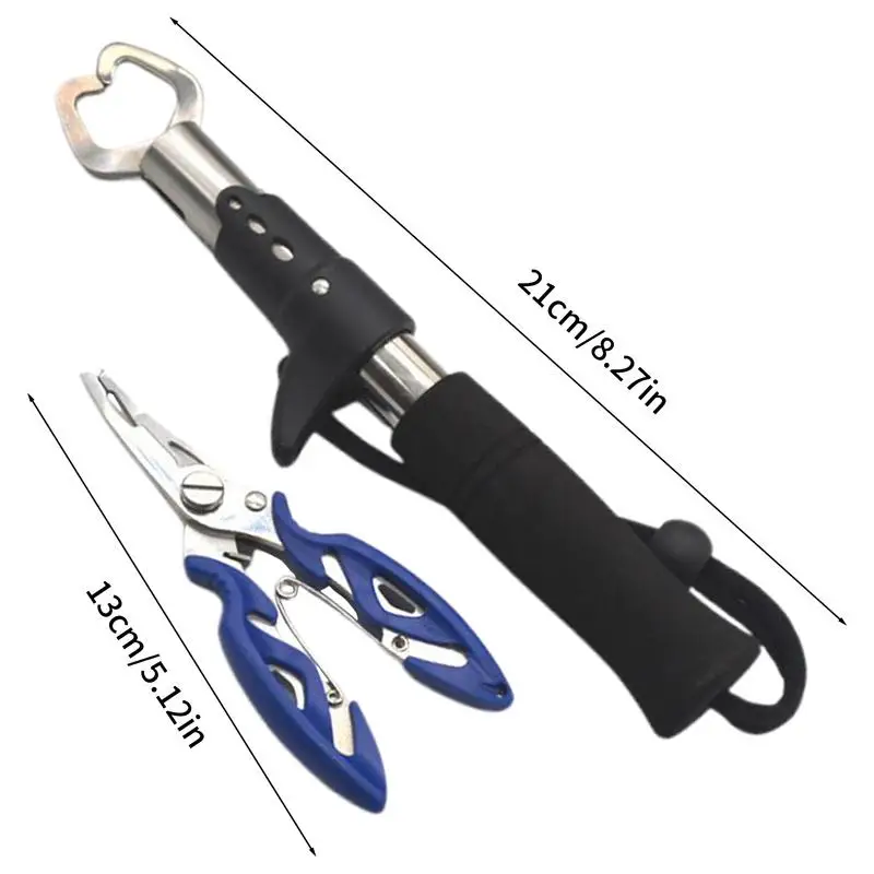 Pinça labial de peixe, baixo, com cordão, kit de ferramentas, ferramenta compacta, equipamento de pesca para água doce e salgada