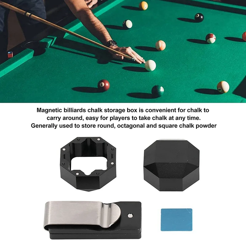 Billiard Cues Chalk Box With Clip,2 Layers Octagonal Billiard Pool Cue Chalk Holder Universal For Billiard Supplies